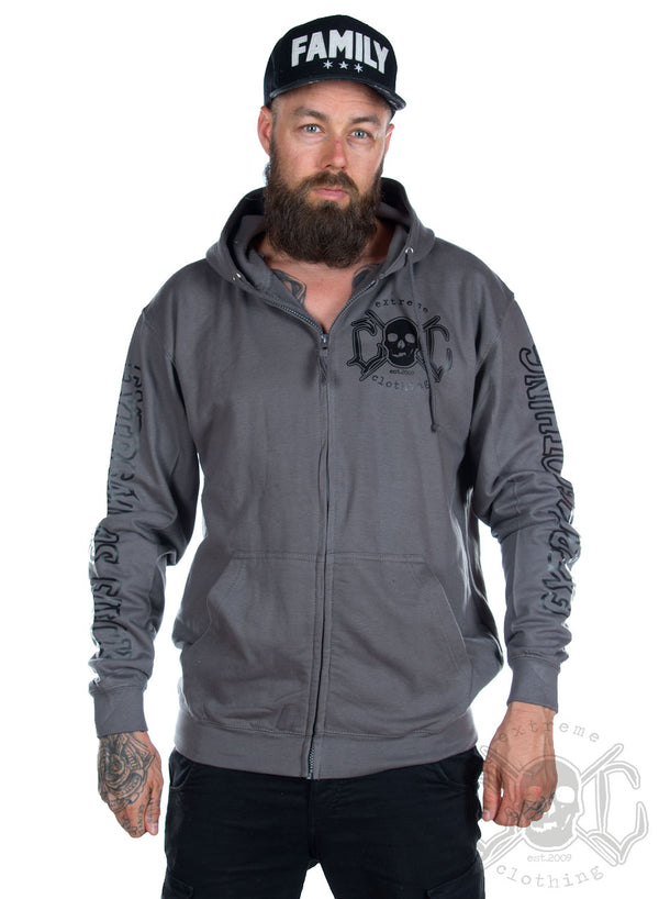eXc E A F Men Zip Hoodie, Grey/Black