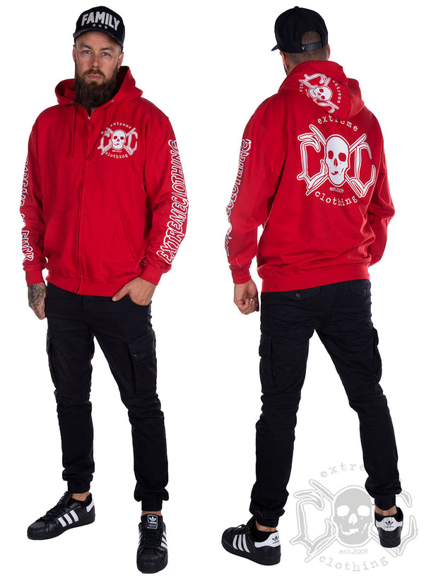 eXc E A F Men Zip Hoodie, Red N White