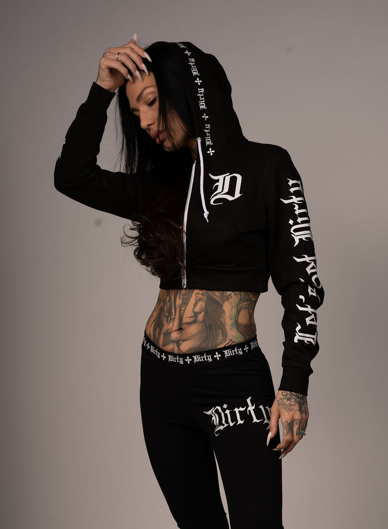 Cropped Zip Hoodie, Black N White